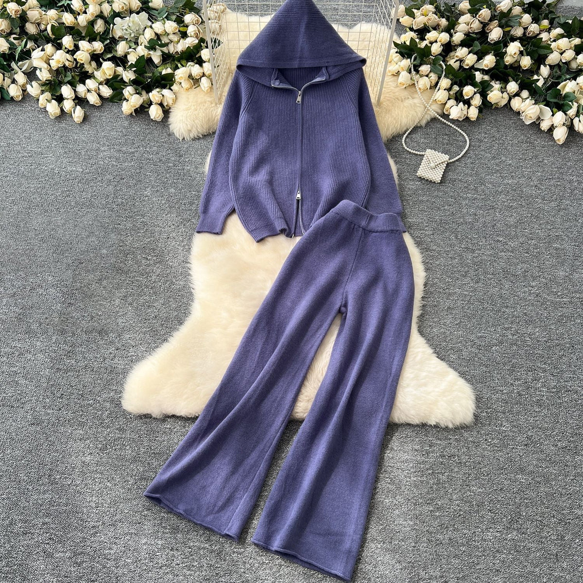 Vienna Valentina Women's 2 Piece Loungewear Set – Hooded Sweater and Wide Leg Pants