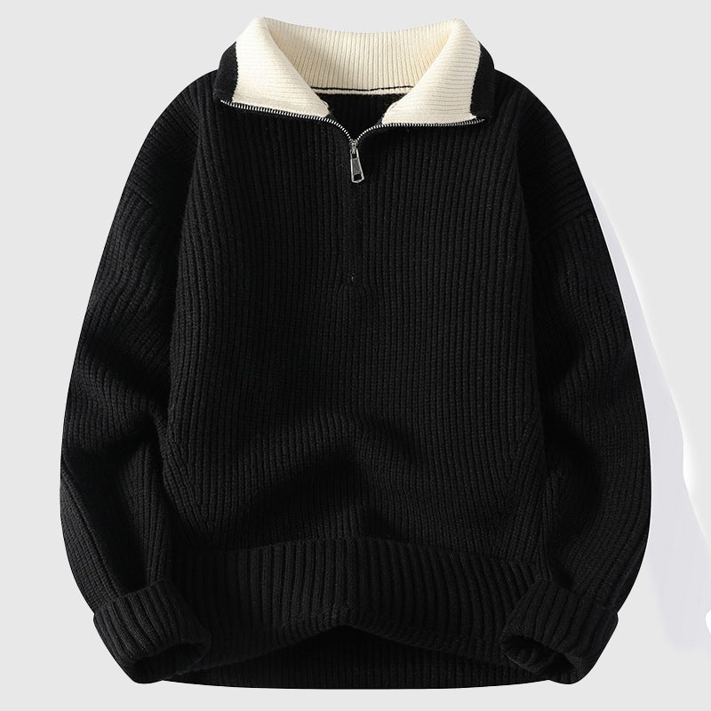 Castro Men’s Colorblock Polo Sweater – Refined Ribbed Knit with Classic Collar