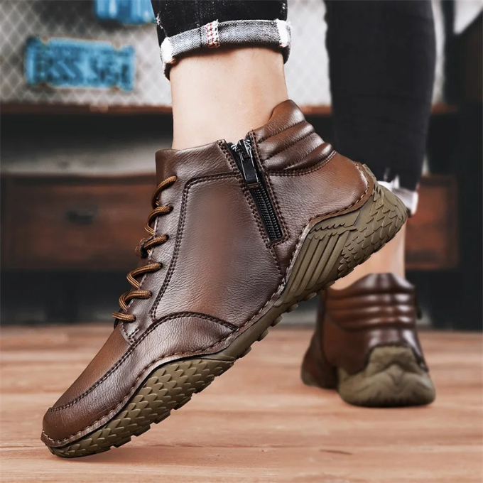 Dantelo Men’s Leather Ankle Boots – Full-Grain Zip-Up Design for Everyday Comfort