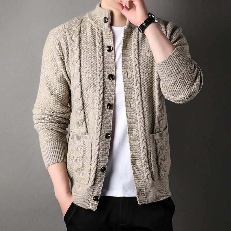 Tristan Men’s Knit Cardigan – Wool-Blend Cable Knit with Button-Up Closure