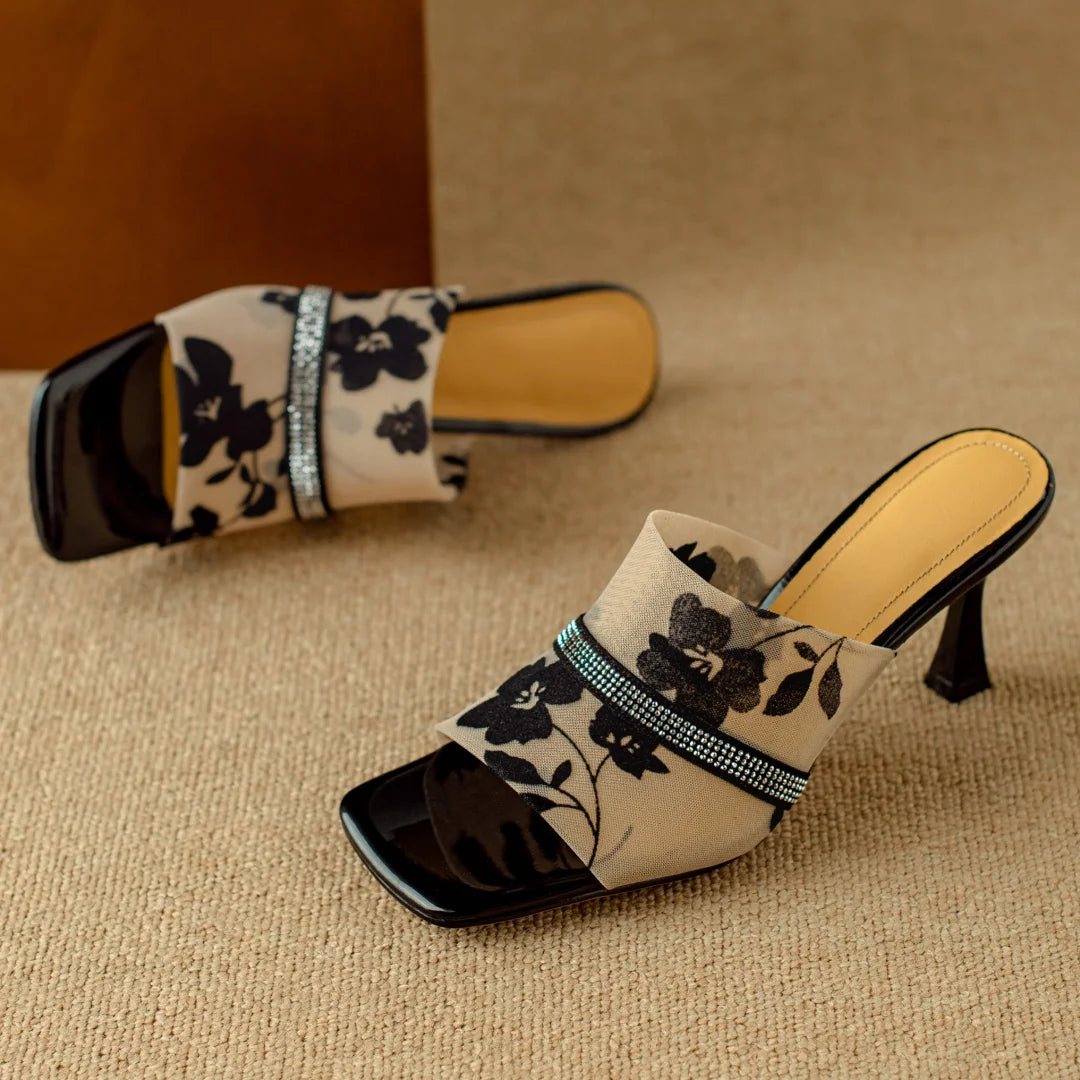 Elegant Floral Women's Heels with Cushioned Insole and Structured Square Heel 6