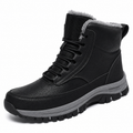 A black fleece-lined high-top winter boot with a water-repellent upper, lace-up front, and rugged lug sole