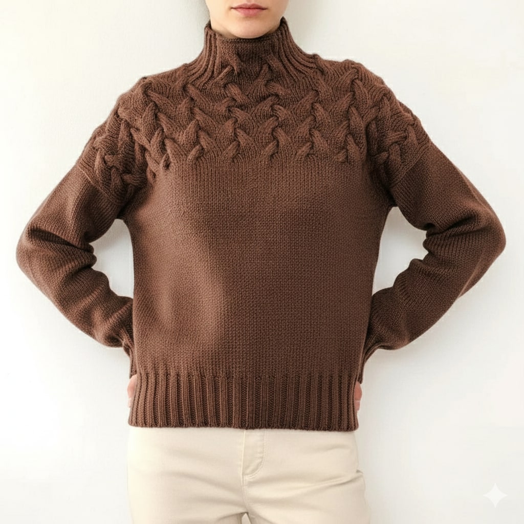 Marie Women’s Knit Jumper – Textured Soft High-Neck Pullover