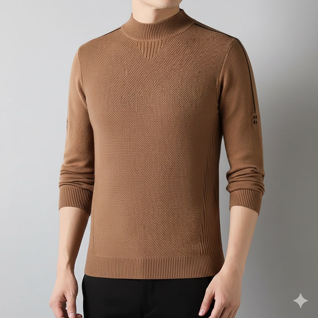Tomas Men’s Knit Sweater – Jacquard Knit Mock-Neck Pullover