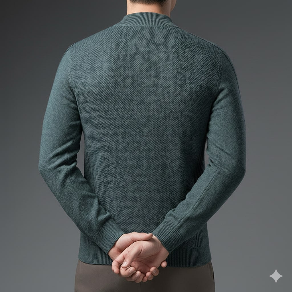 Tomas Men’s Knit Sweater – Jacquard Knit Mock-Neck Pullover