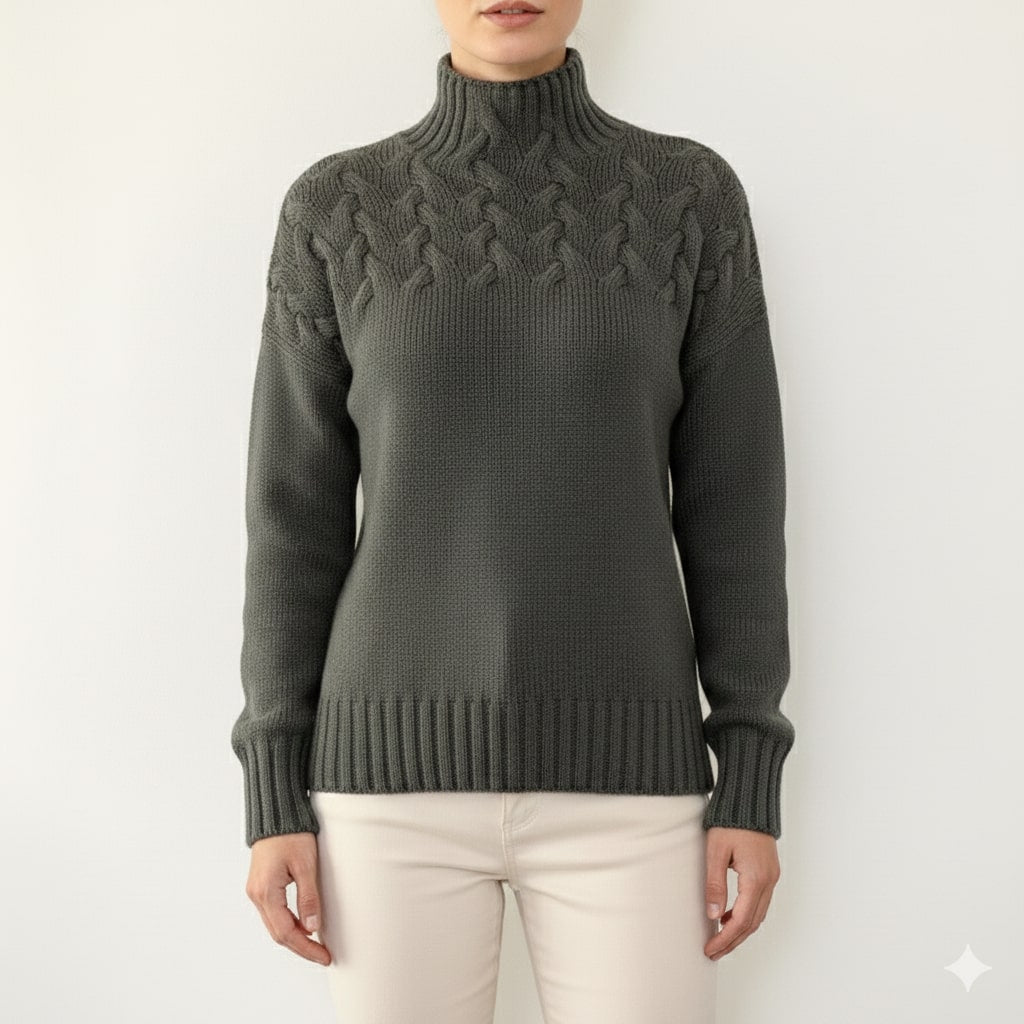 Marie Women’s Knit Jumper – Textured Soft High-Neck Pullover