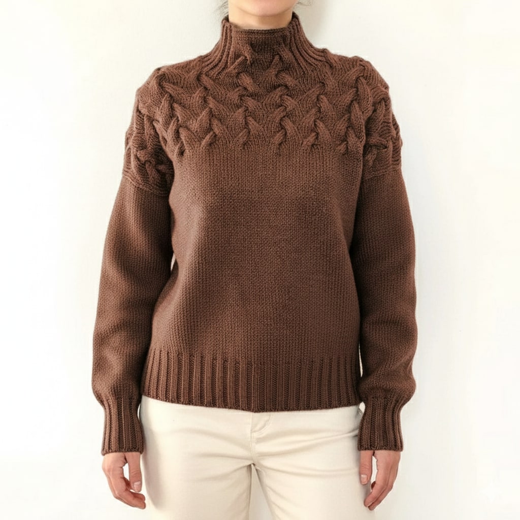 Marie Women’s Knit Jumper – Textured Soft High-Neck Pullover