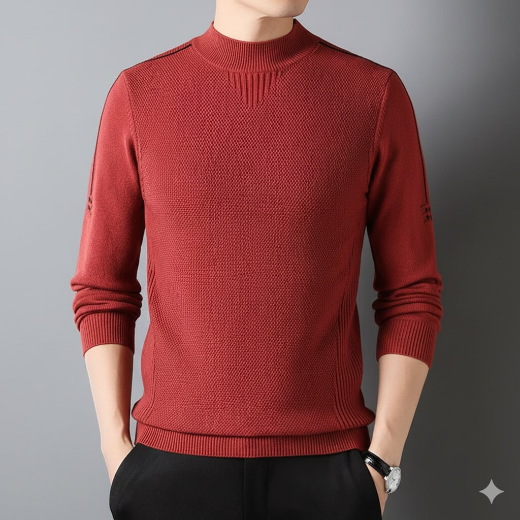Tomas Men’s Knit Sweater – Jacquard Knit Mock-Neck Pullover