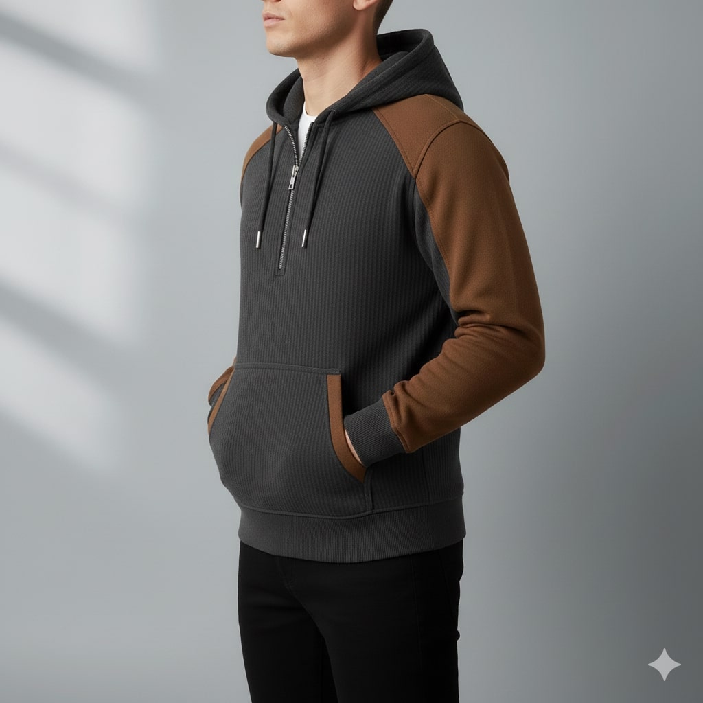 Colton Men’s Quarter-Zip Hoodie – Corduroy Cotton Blend Sweatshirt