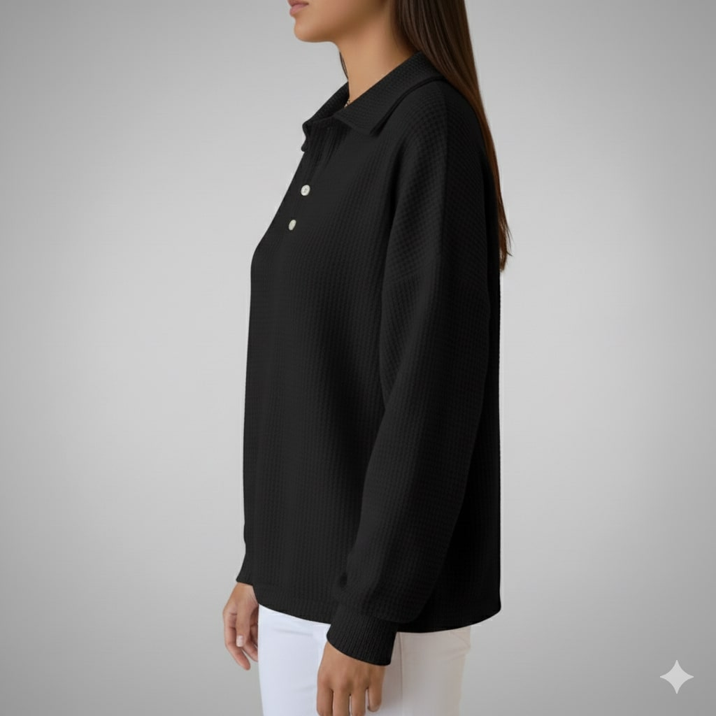 Jenny Women’s Knit Polo Sweater – Soft Ribbed Texture with Feminine Drape