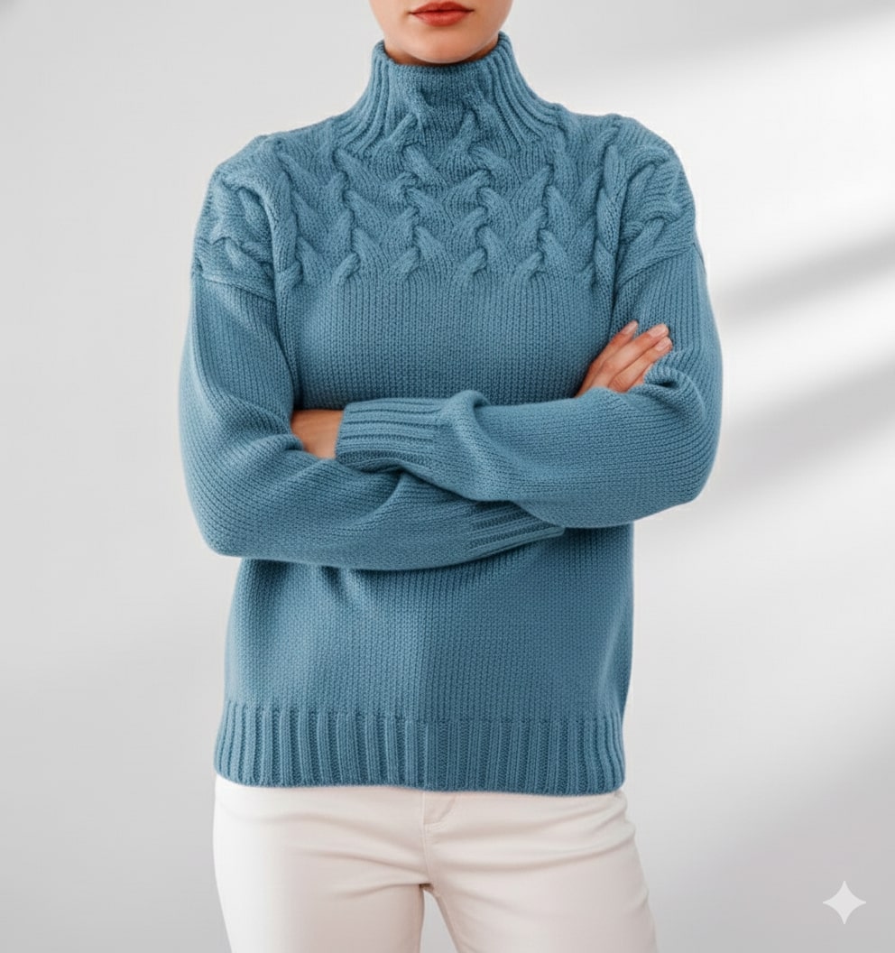 Marie Women’s Knit Jumper – Textured Soft High-Neck Pullover