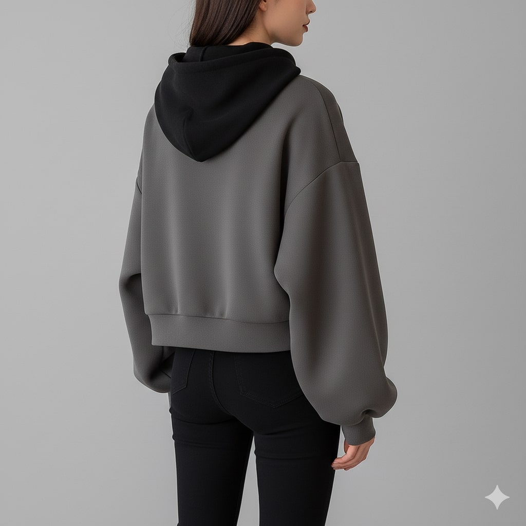 Marissa Women’s Cropped Cardigan – Puff Sleeve Hooded Cardigan