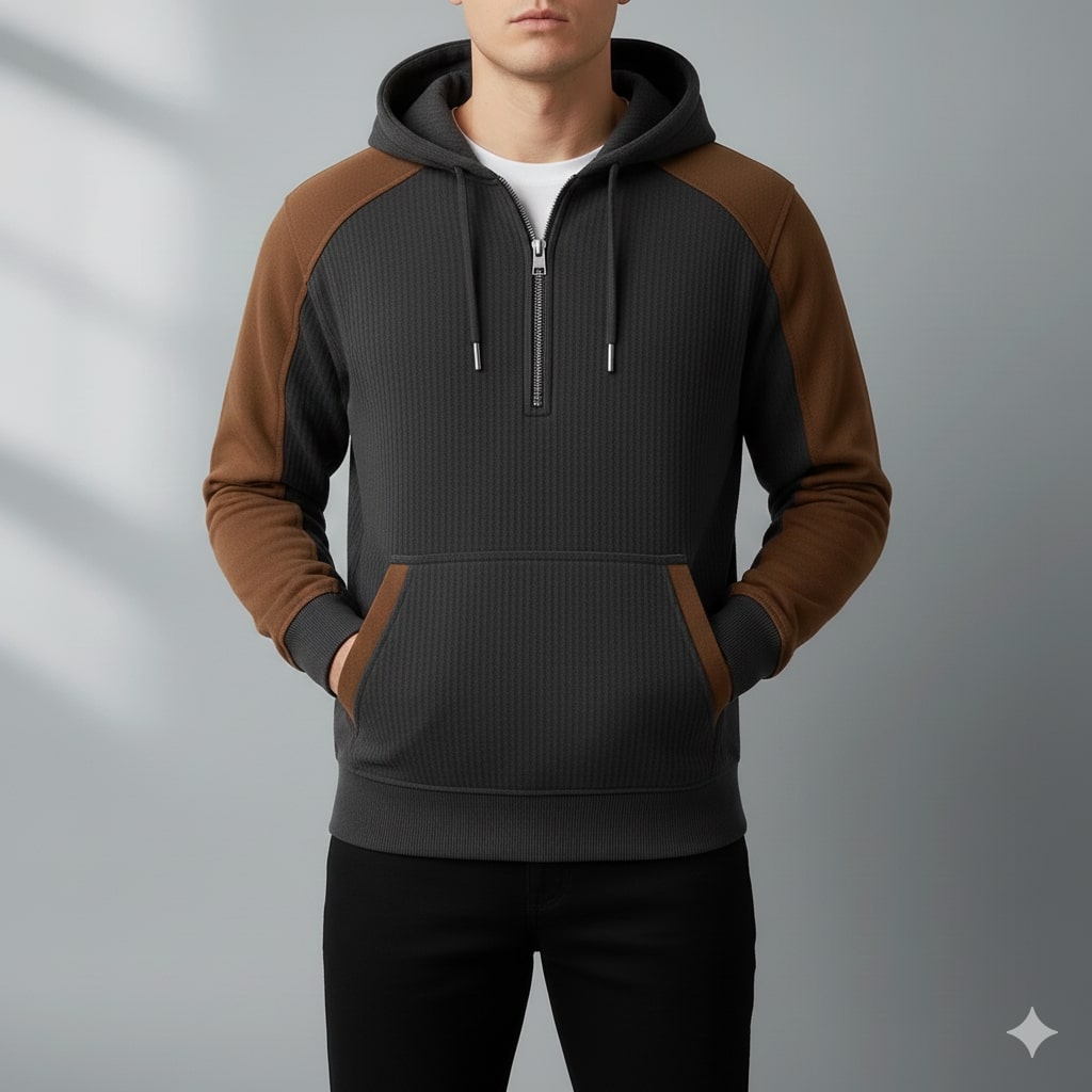 Colton Men’s Quarter-Zip Hoodie – Corduroy Cotton Blend Sweatshirt