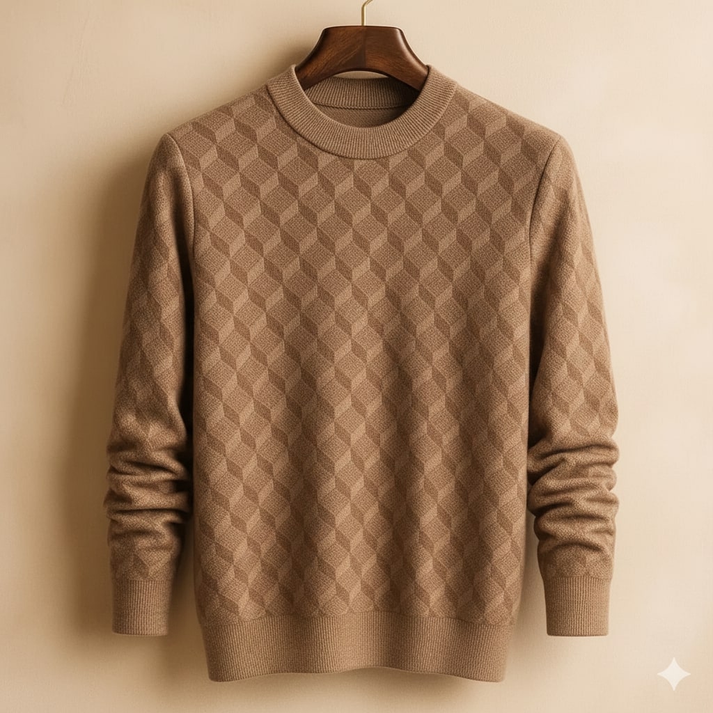 Gianluca Men’s Knit Sweater – Geometric Pattern with Crew Neck Sweater