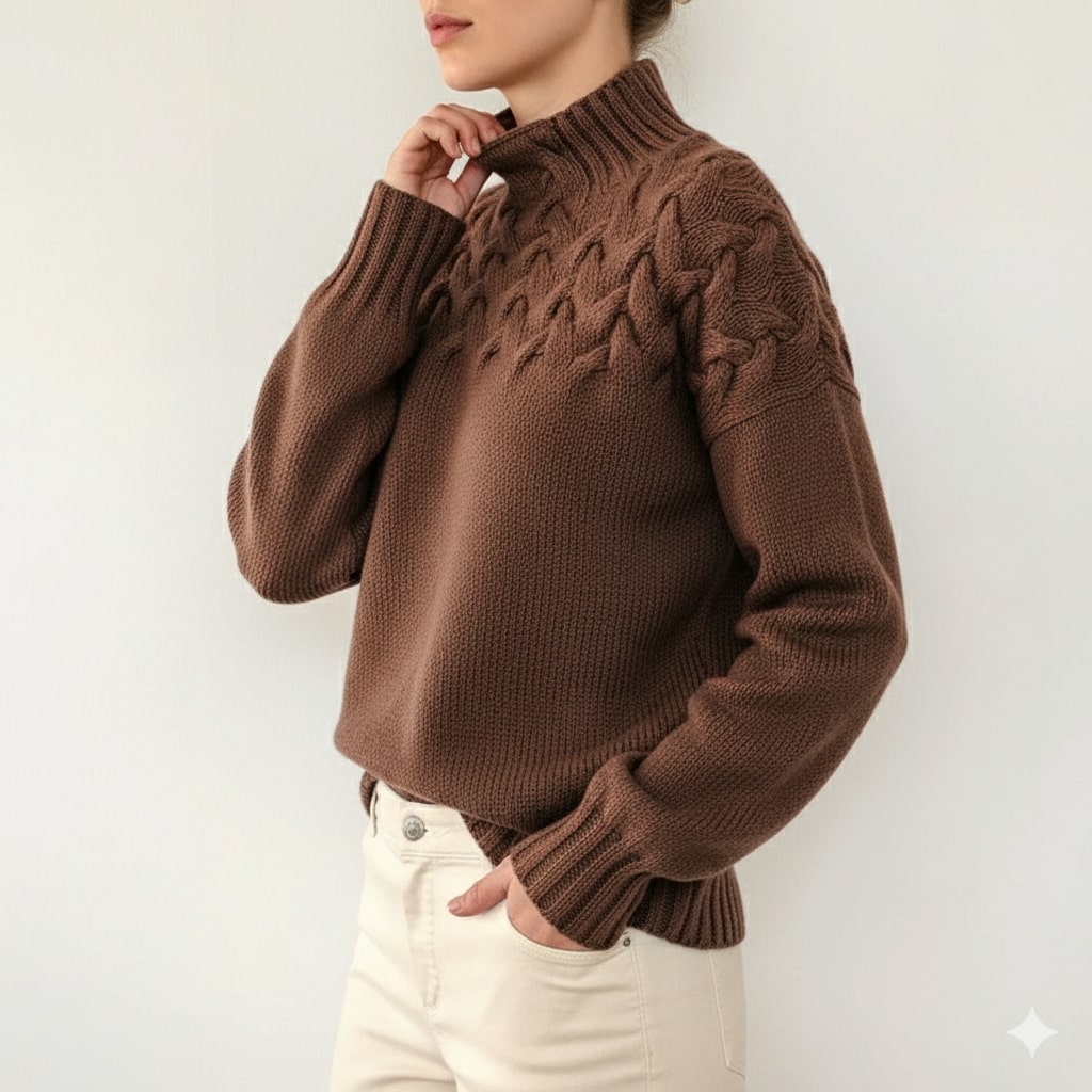 Marie Women’s Knit Jumper – Textured Soft High-Neck Pullover