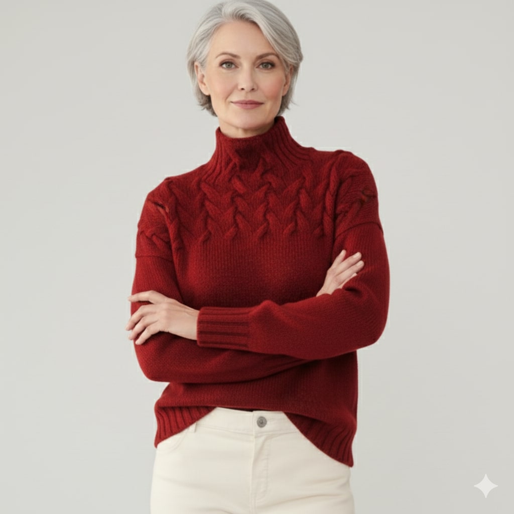 Marie Women’s Knit Jumper – Textured Soft High-Neck Pullover