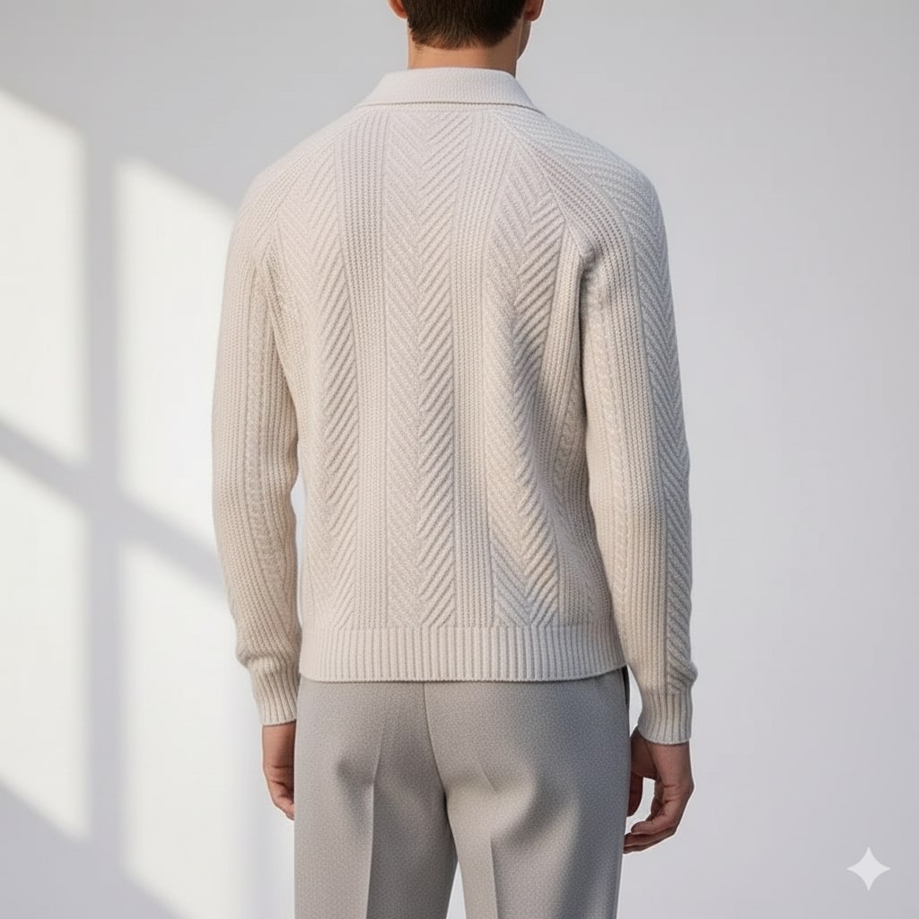 Darwin Men’s Knit Polo Sweater – Wool-Blend Cable Knit Pullover