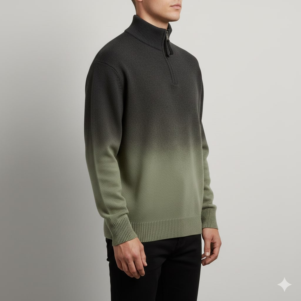 Akhie Men’s Wool Pullover – Gradient Ombre Quarter-Zip Sweater