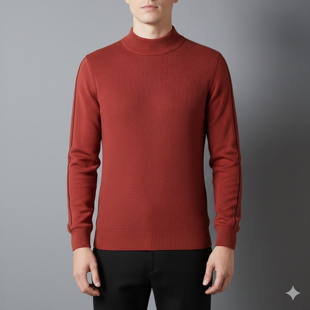 Tomas Men’s Knit Sweater – Jacquard Knit Mock-Neck Pullover