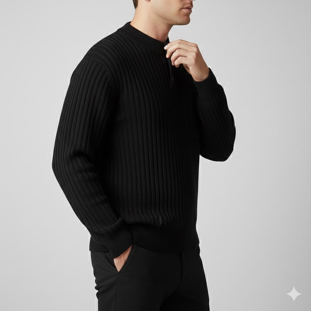Darian Men’s Pullover Sweater – Thick Ribbed Knit Pullover