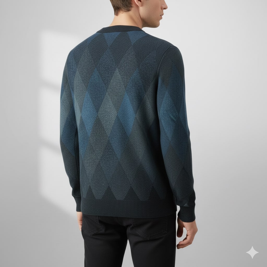 Esteban Men’s Knit Sweater – Wool-Blend Argyle Crewneck Jumper