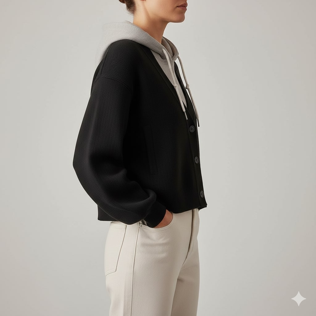 Marissa Women’s Cropped Cardigan – Puff Sleeve Hooded Cardigan