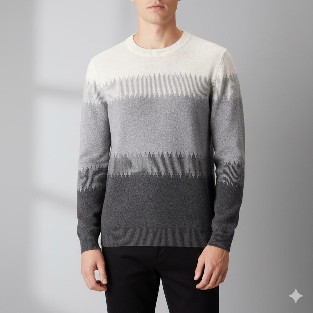 Nolan Men’s Wool Sweater – Lightweight Ultra-Fine Knit with Tonal Gradient