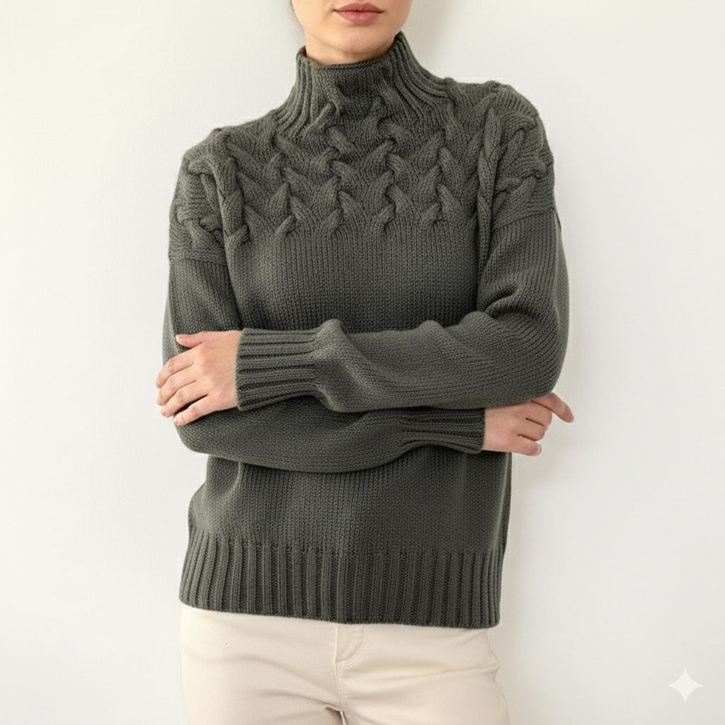 Marie Women’s Knit Jumper – Textured Soft High-Neck Pullover