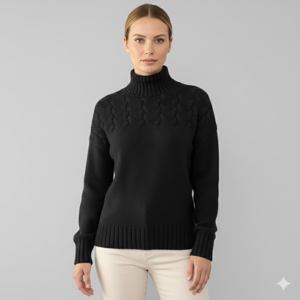 Marie Women’s Knit Jumper – Textured Soft High-Neck Pullover