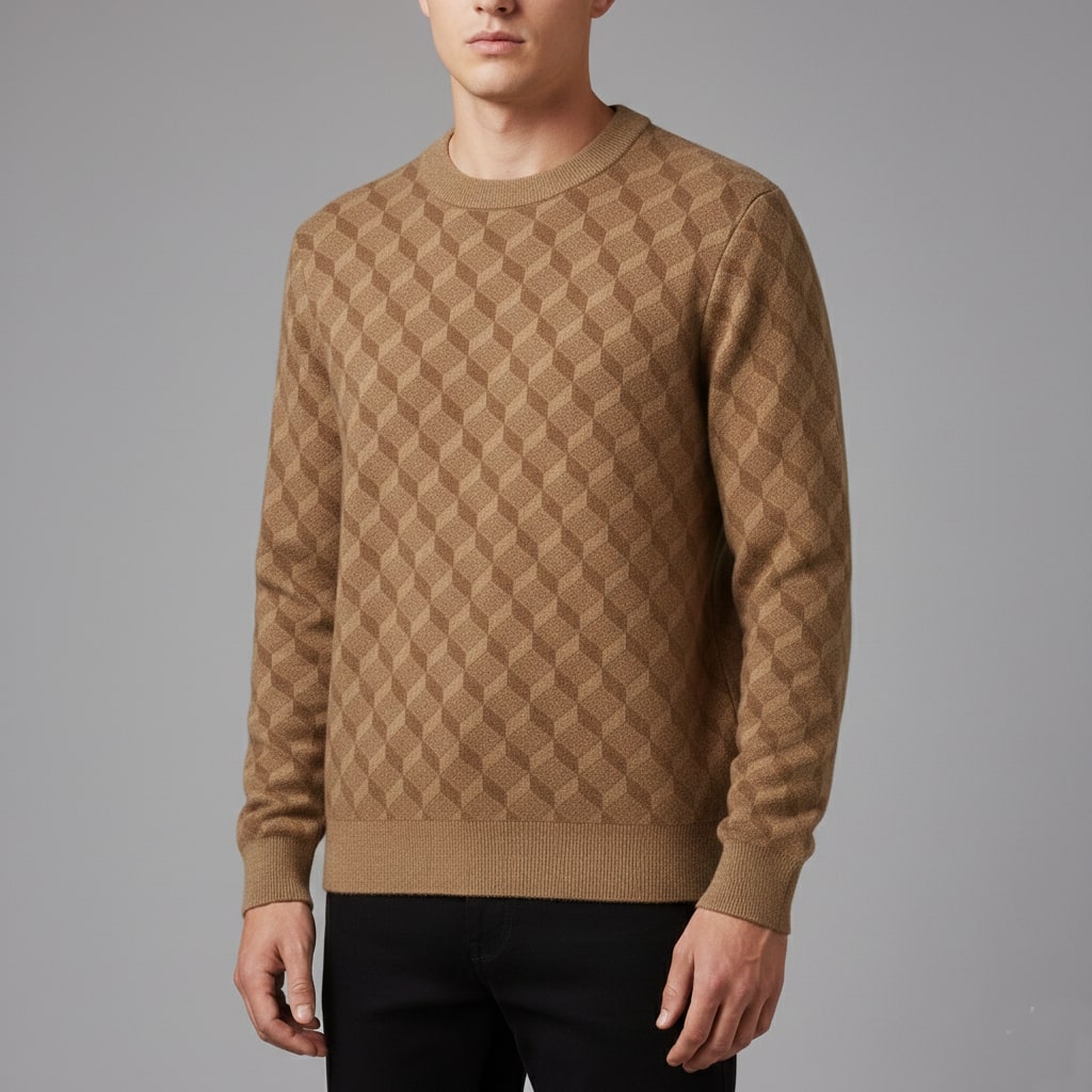 Gianluca Men’s Knit Sweater – Geometric Pattern with Crew Neck Sweater