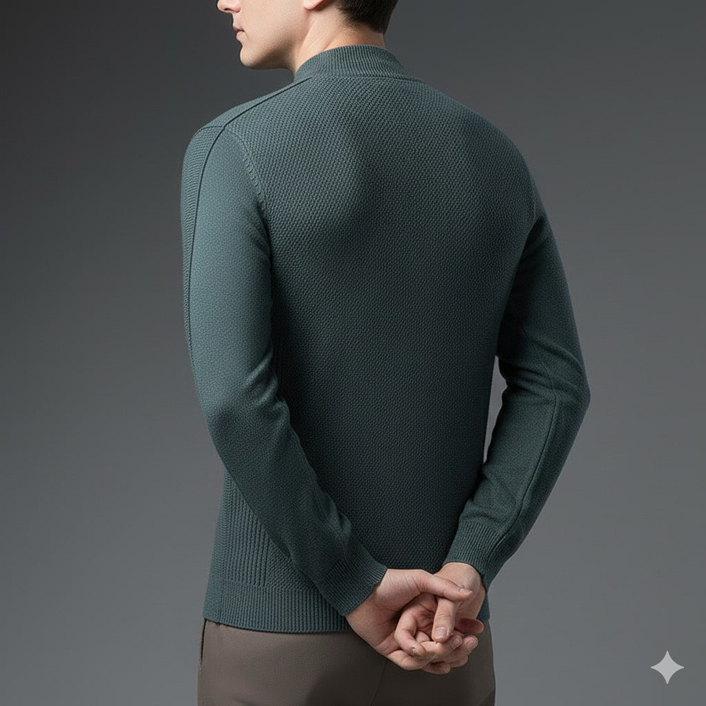 Tomas Men’s Knit Sweater – Jacquard Knit Mock-Neck Pullover