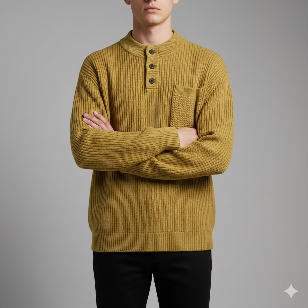 Darian Men’s Pullover Sweater – Thick Ribbed Knit Pullover