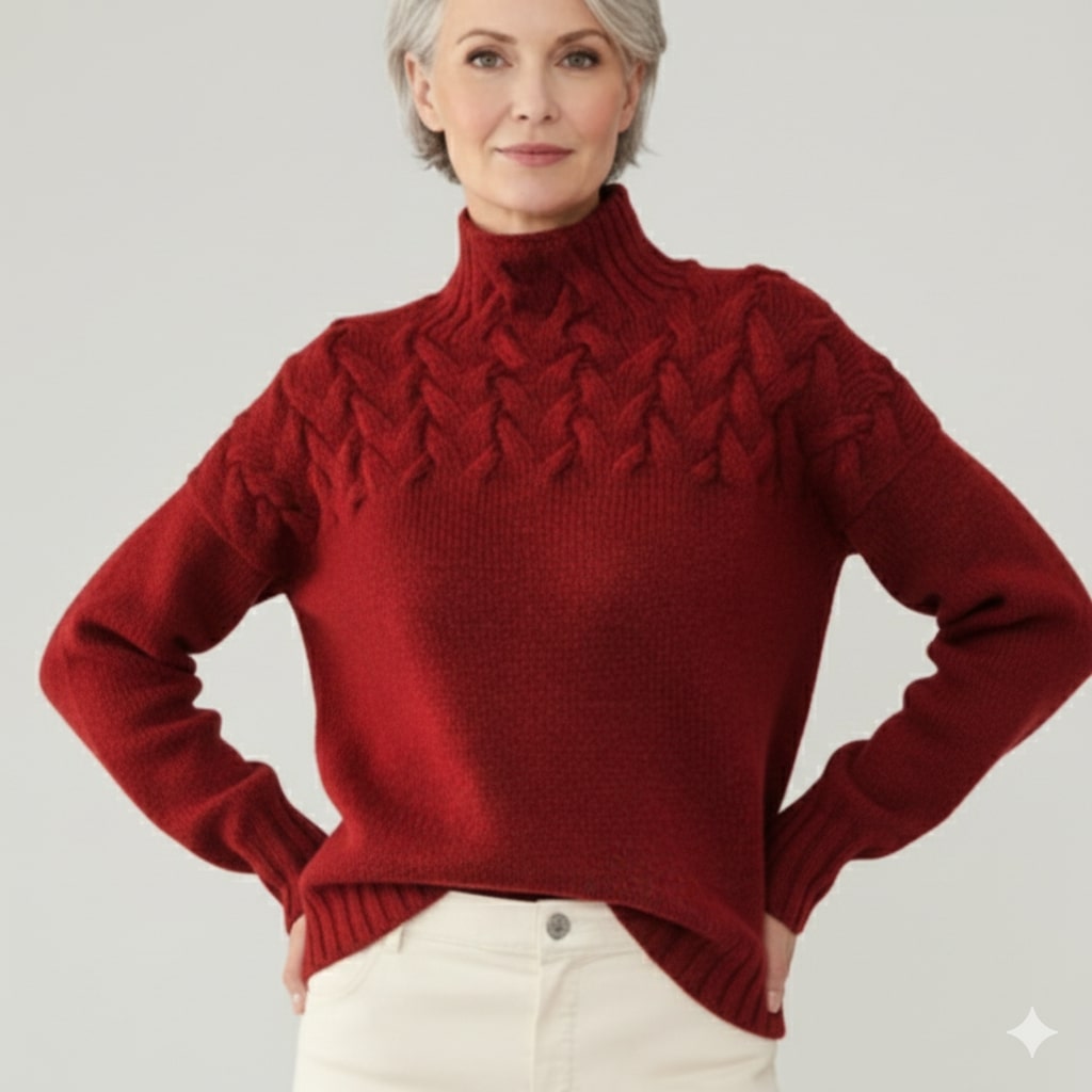 Marie Women’s Knit Jumper – Textured Soft High-Neck Pullover