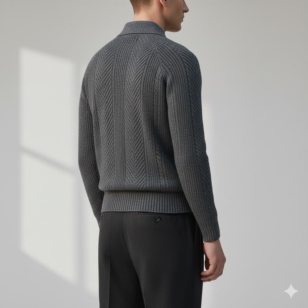 Darwin Men’s Knit Polo Sweater – Wool-Blend Cable Knit Pullover