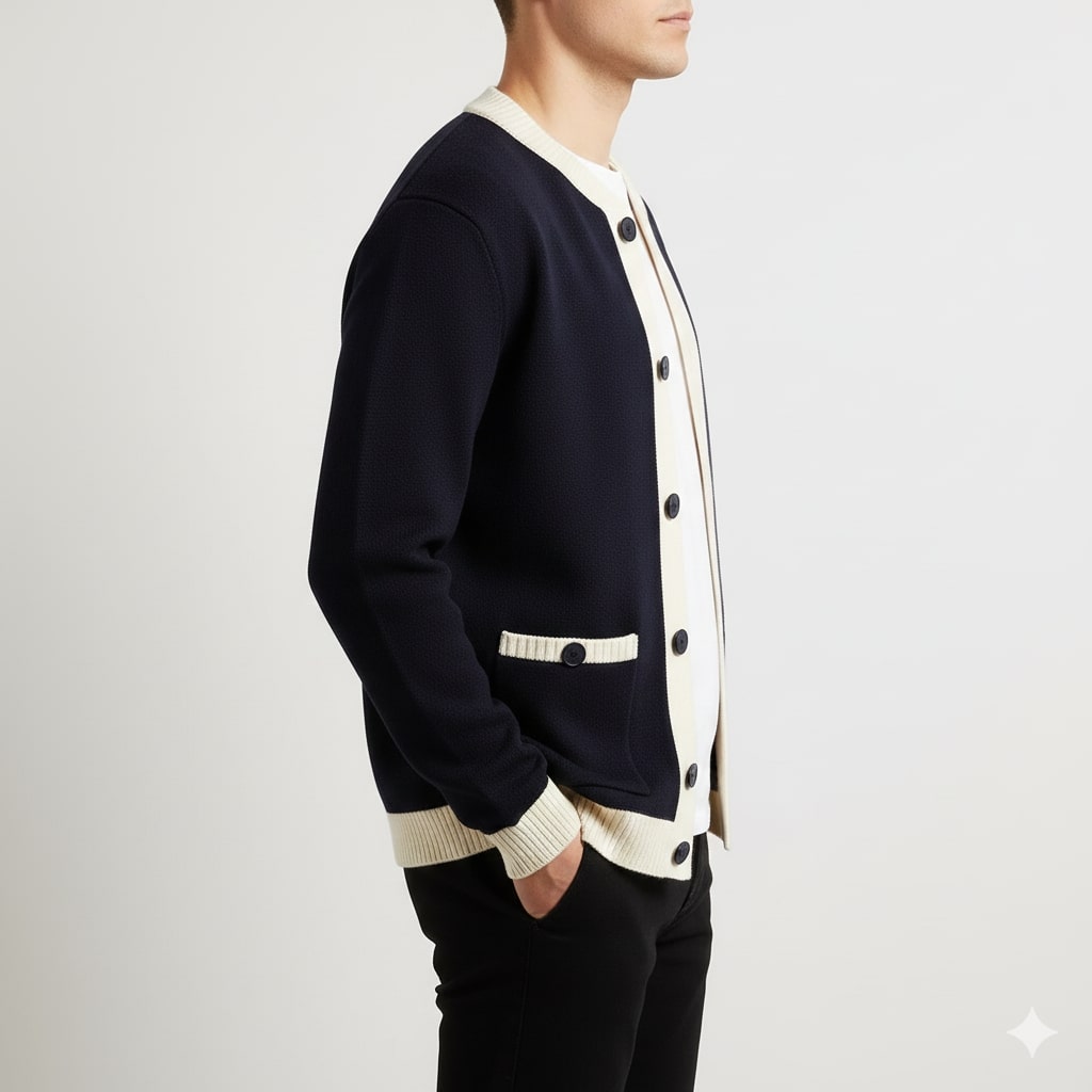 Holand Men’s Cardigan – Two-Tone Button Placket Knitted Cardigan