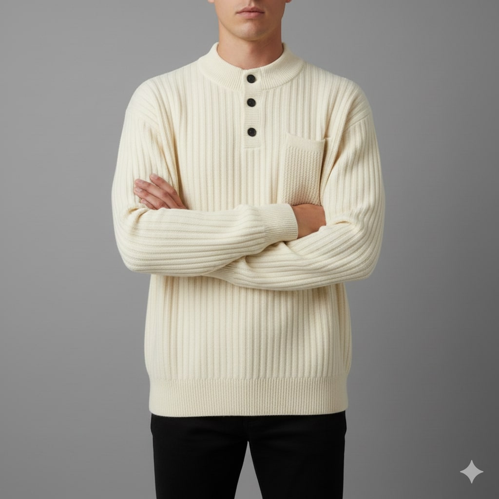 Darian Men’s Pullover Sweater – Thick Ribbed Knit Pullover