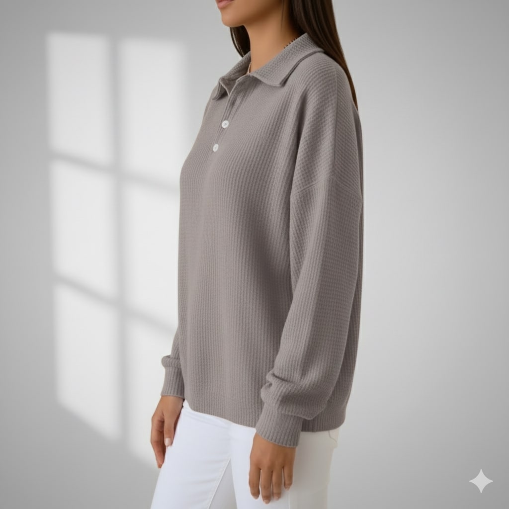Jenny Women’s Knit Polo Sweater – Soft Ribbed Texture with Feminine Drape