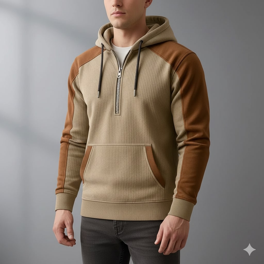 Colton Men’s Quarter-Zip Hoodie – Corduroy Cotton Blend Sweatshirt