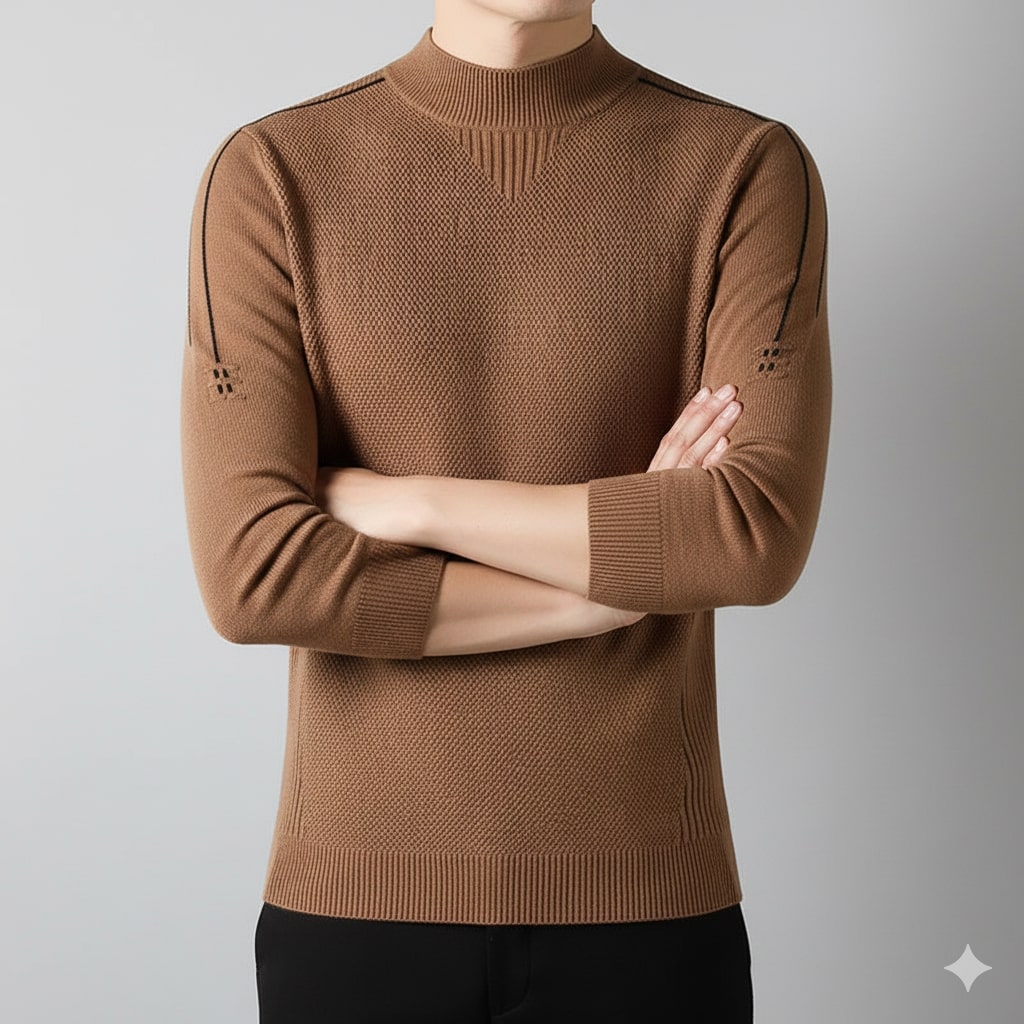 Tomas Men’s Knit Sweater – Jacquard Knit Mock-Neck Pullover