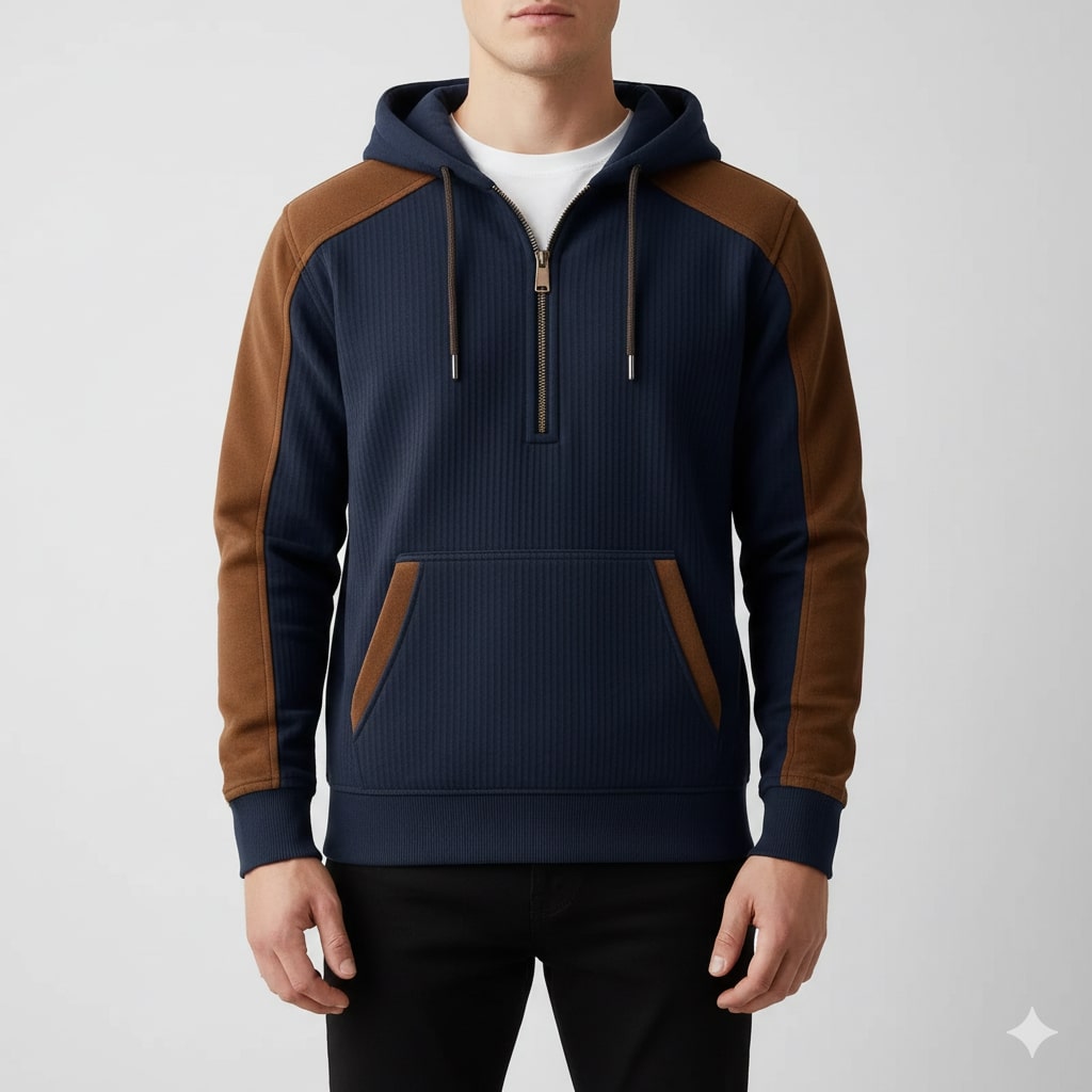 Colton Men’s Quarter-Zip Hoodie – Corduroy Cotton Blend Sweatshirt