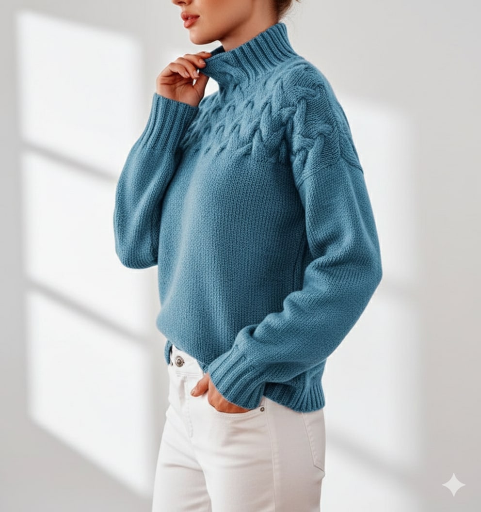 Marie Women’s Knit Jumper – Textured Soft High-Neck Pullover