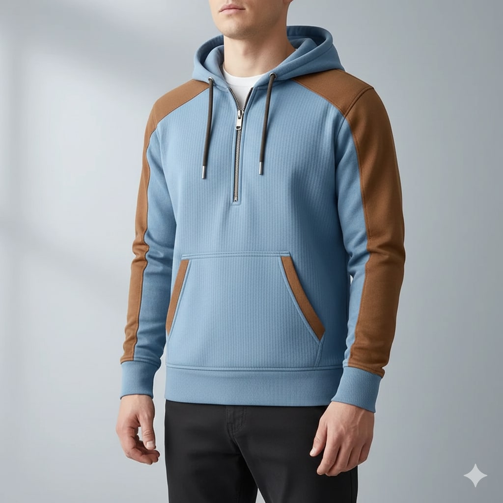 Colton Men’s Quarter-Zip Hoodie – Corduroy Cotton Blend Sweatshirt