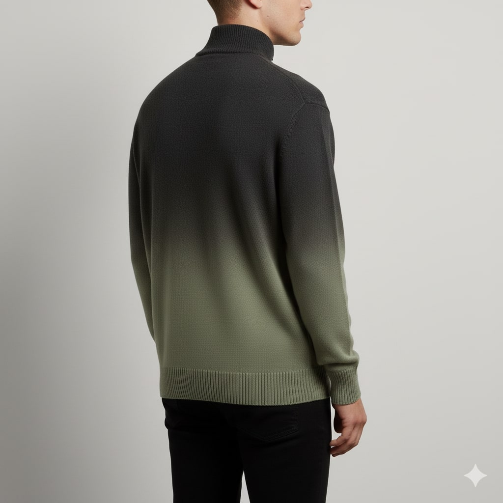 Akhie Men’s Wool Pullover – Gradient Ombre Quarter-Zip Sweater
