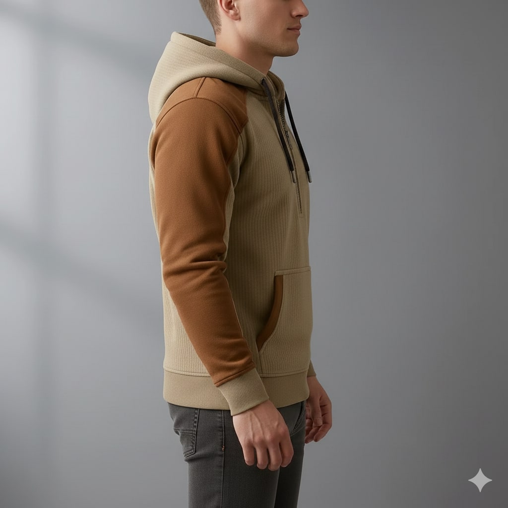 Colton Men’s Quarter-Zip Hoodie – Corduroy Cotton Blend Sweatshirt