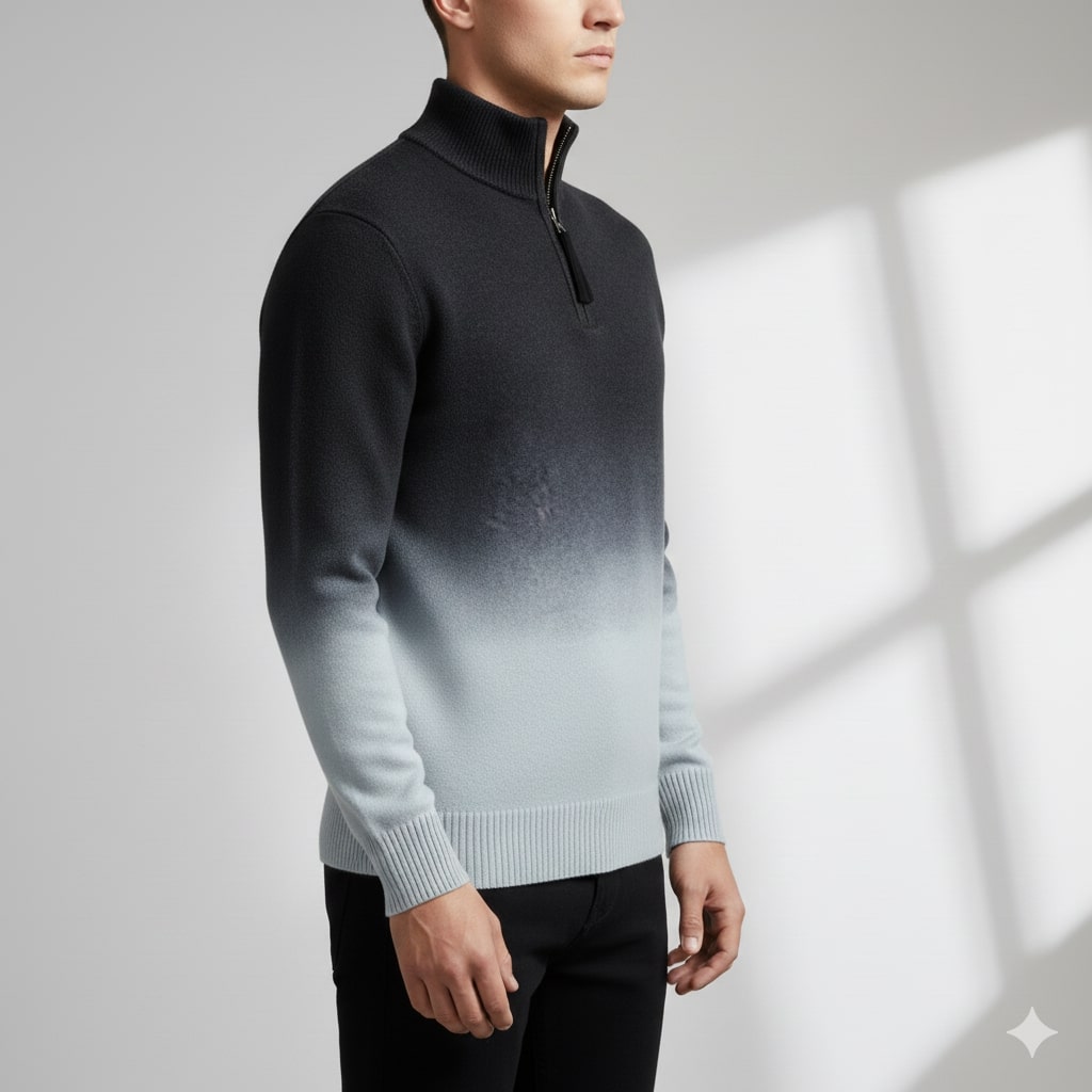 Akhie Men’s Wool Pullover – Gradient Ombre Quarter-Zip Sweater