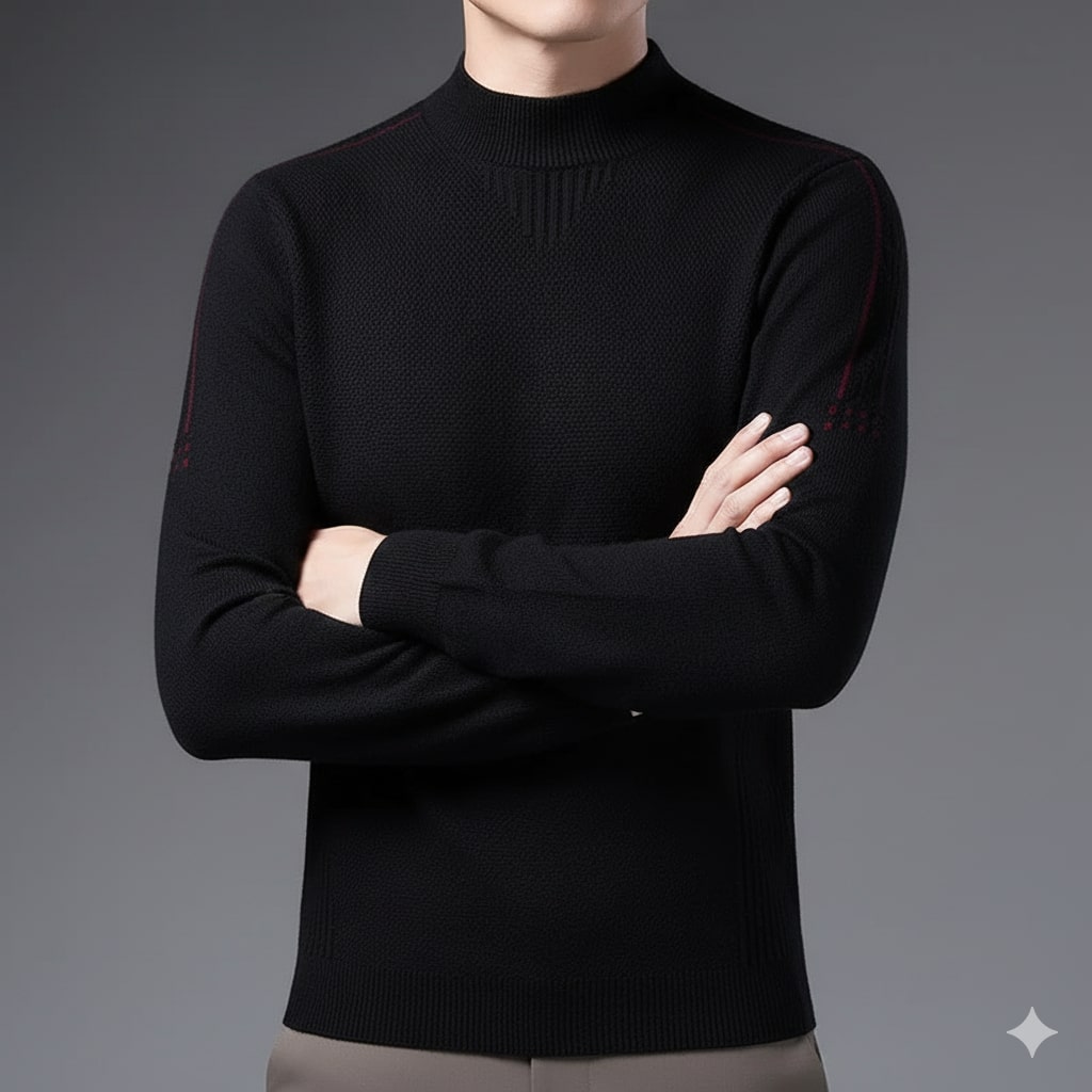 Tomas Men’s Knit Sweater – Jacquard Knit Mock-Neck Pullover