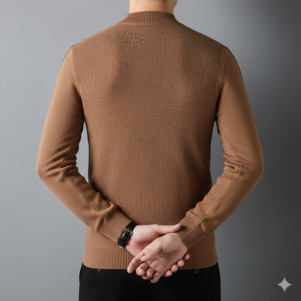 Tomas Men’s Knit Sweater – Jacquard Knit Mock-Neck Pullover