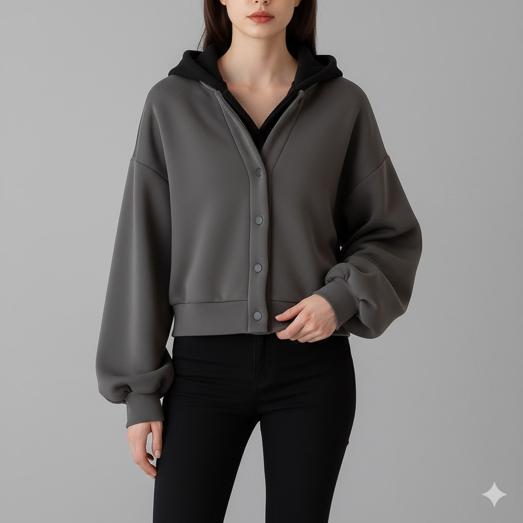 Marissa Women’s Cropped Cardigan – Puff Sleeve Hooded Cardigan
