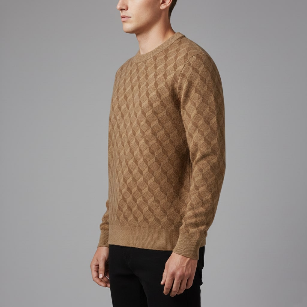 Gianluca Men’s Knit Sweater – Geometric Pattern with Crew Neck Sweater