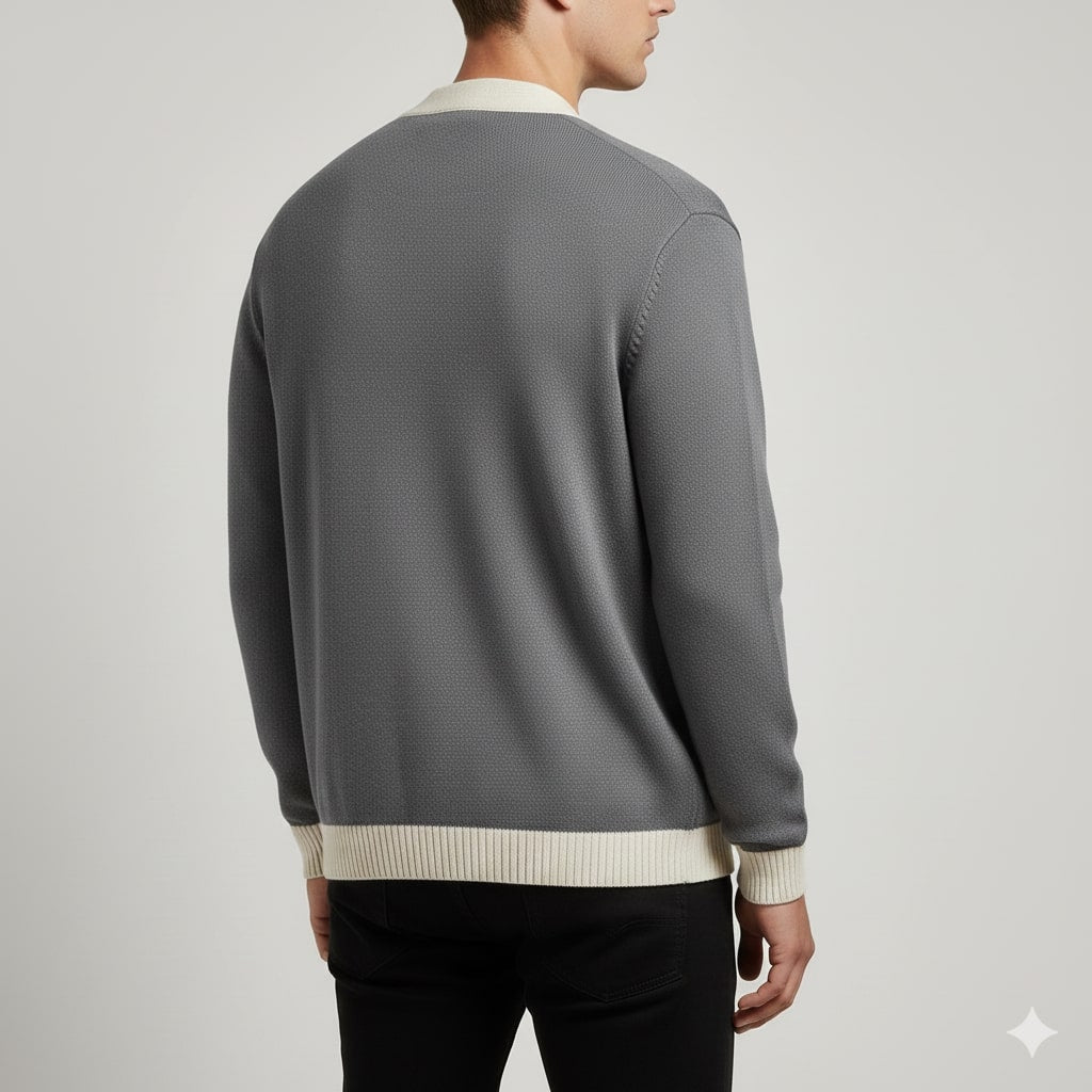 Holand Men’s Cardigan – Two-Tone Button Placket Knitted Cardigan